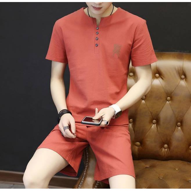 Bộ Đũi nam, Mẫu bộ quần ngắn tay ngắn, Họa tiết thêu ngực, Hàng kỹ, chuẩn phom dáng, Nhẹ nhàng, Thấm hút mồ hôi...