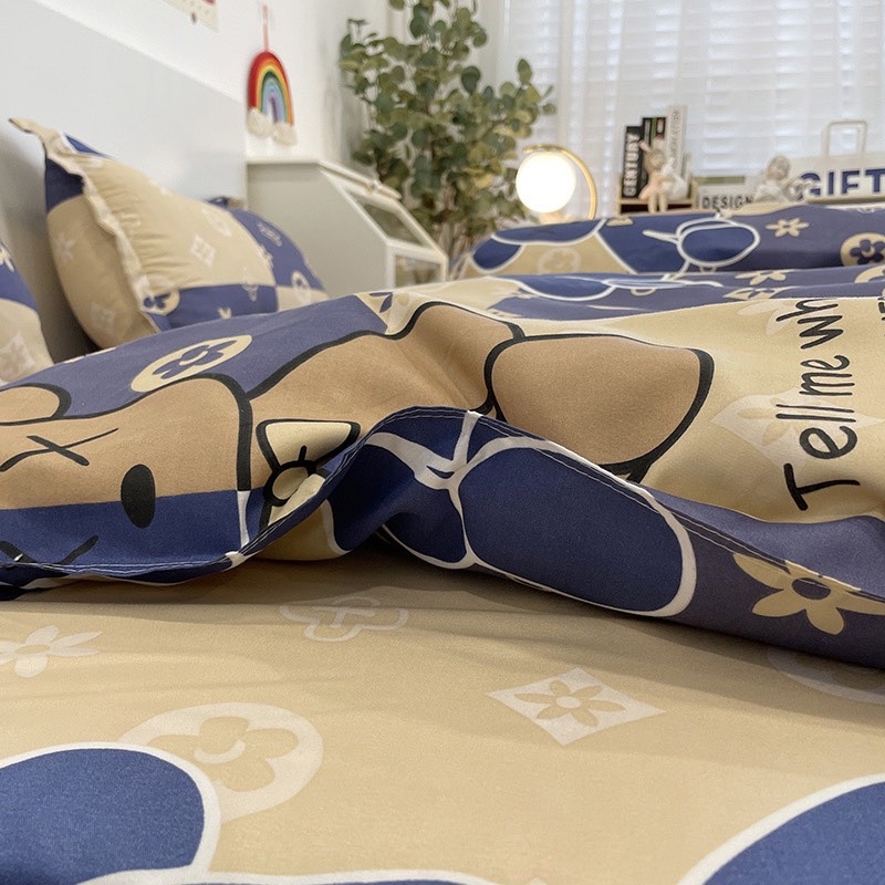 Bộ chăn ga gối gấubear rick LV cotton moexu mềm mịn mát dễ thương có nhiều kích cỡ