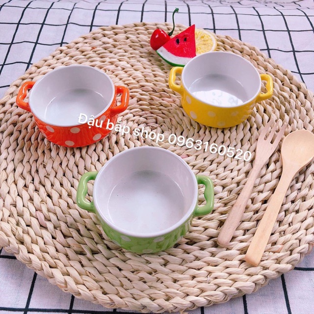 Bát sứ 2 quai chấm bi