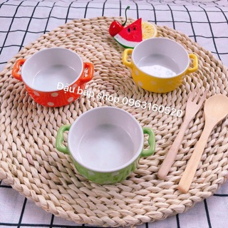 Bát sứ 2 quai chấm bi