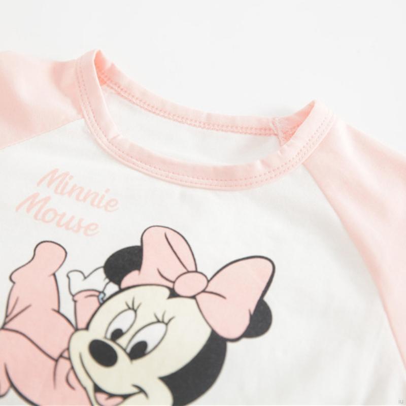 Bộ Áo Liền Quần Ngắn Tay In Hình Chuột Mickey Minnie Dành Cho Bé