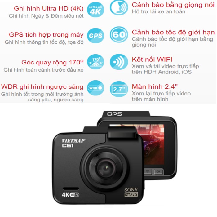 [Kèm Thẻ Nhớ 128Gb] Camera Hành Trình Vietmap C61 Pro | WebRaoVat - webraovat.net.vn