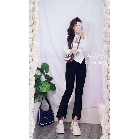Quần ống loe lỡ cắt lai vuông 92-93cm Sẵn hình thật