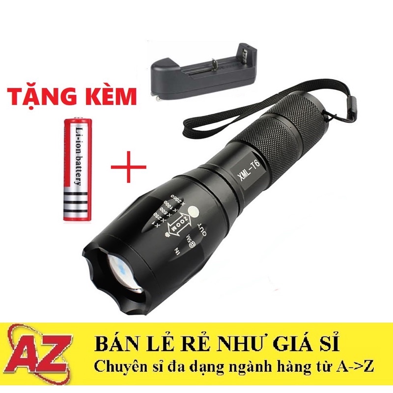 Đèn Pin Siêu Sáng T6 Nhôm Nguyên Khối Chống Nước Pin 18650 Đèn Pn Sạc Zoom X2000M