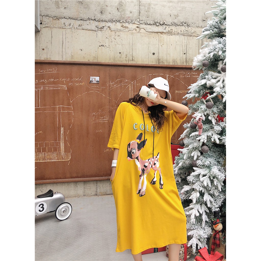 [sẵn] đầm thun oversize ulzzang bambi