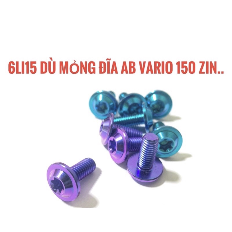 Ốc titan 6li15 dù mỏng dẹp gắn đĩa trước Vario , Ab và dàn áo các xe cực đẹp