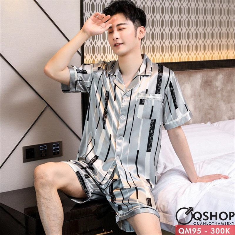 Bộ đồ ngủ đồ mặc nhà pijama nam lụa satin mềm mịn Qshop QM34