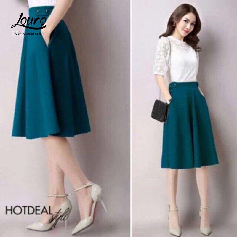 Chân váy dài Louro L703, mẫu chân váy dài đẹp dáng qua gối, xòe 360 độ nhẹ nhàng thanh lịch, chất liệu cao cấp | BigBuy360 - bigbuy360.vn