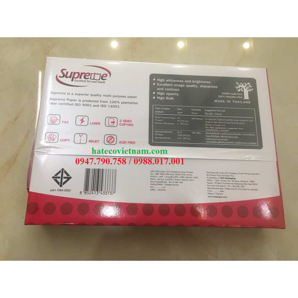 Giấy Supreme A4 ĐL70 THÁI LAN - Giấy in - Giấy A4 SUPREME