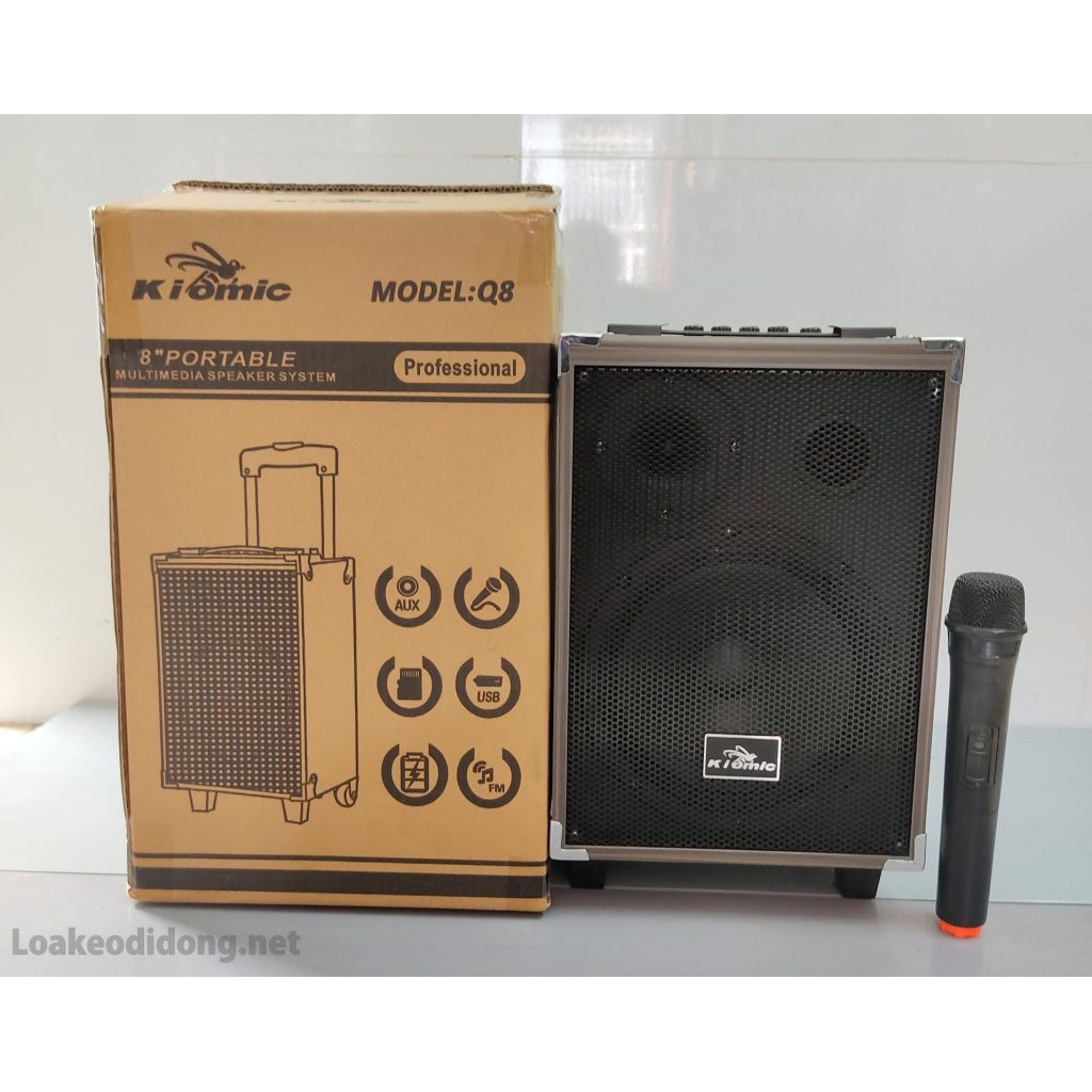 Loa Kéo Karaoke Bluetooth Kiomic Q8 Vân Gỗ Điều Chỉnh Bass, Treble