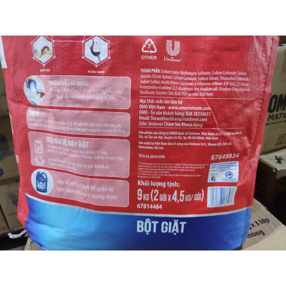 OMO BỘT GIẶT 9KG CHUYÊN DỤNG cho máy cửa trên, cửa trước, giặt tay 9 kí