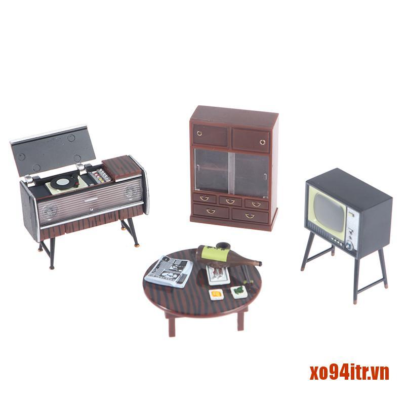 XOITR  1:18 Dollhouse Miniature Furniture Set Sewing machine TV Cabinet Table Mode