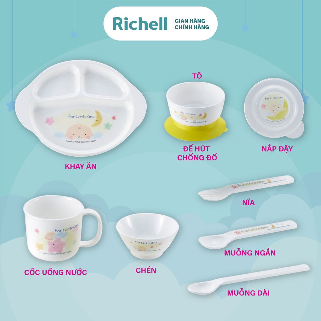 Bộ ăn dặm 9 món có 2 đế hít chống đổ Richell Nhật Bản | Baby