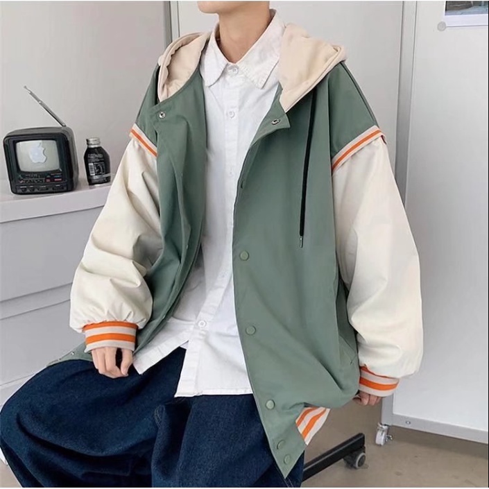 áo khoác 2 lớp unisex Thời Trang Hàn Quốc Đơn Giản Dành áo khoác bomber bóng chày  varsity jacket from rộng bomber jacket Nam Và Nữ