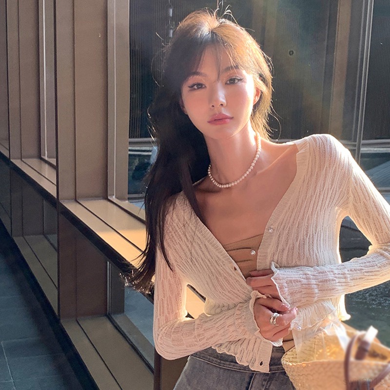 Áo Khoác Cardigan Dáng Dài Cổ Chữ V Thời Trang Mùa Hè Phong Cách Hàn Quốc Cho Nữ