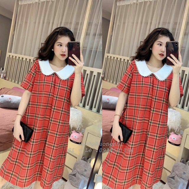 Váy suông kẻ bèo