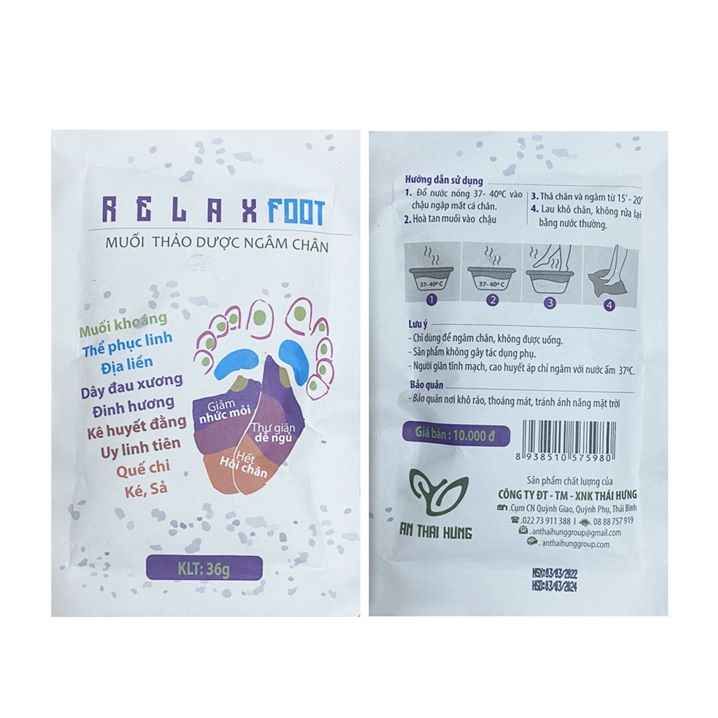 Muối Ngâm Chân Thảo Dược Relax Foot Giúp Lưu Thông Khí Huyết, Giảm Đau Xương Khớp 10g