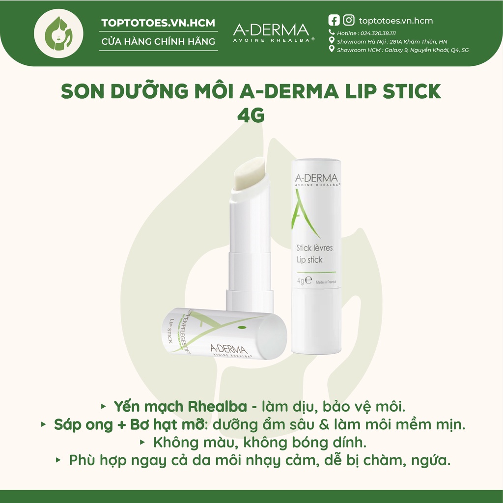 Son dưỡng A-DERMA Lip Stick [NHẬP KHẨU CHÍNH HÃNG 100%]