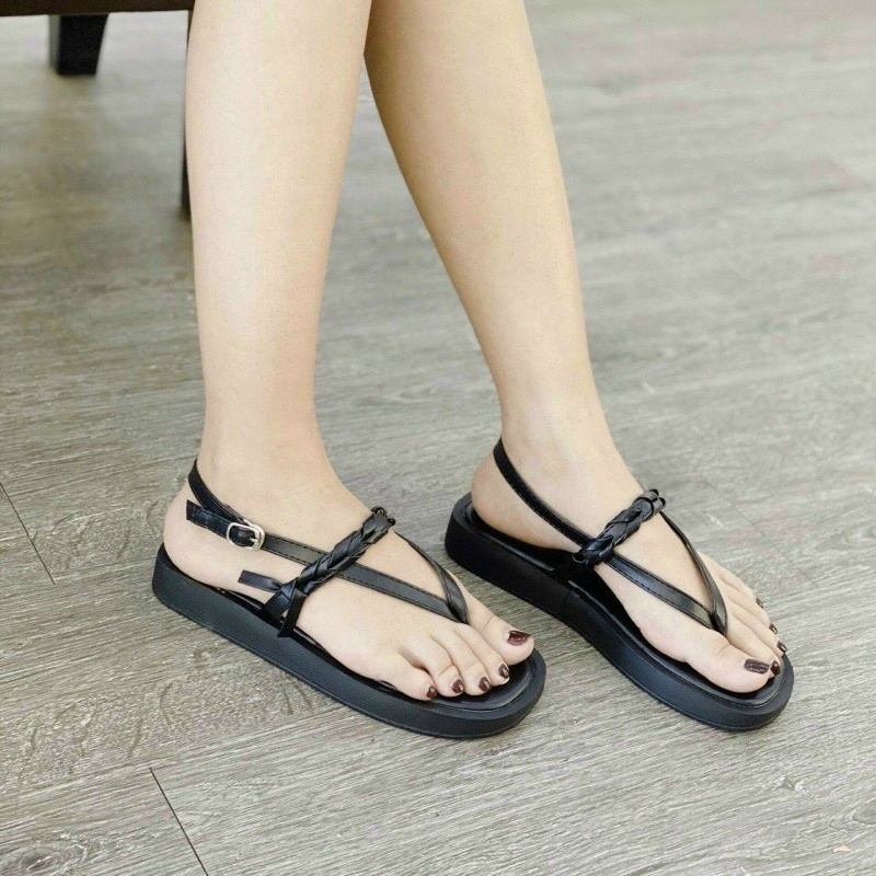 Bán Sỉ- Dép sandal đế bánh mì xỏ ngón phối quai tết nhỏ xinh xỉu