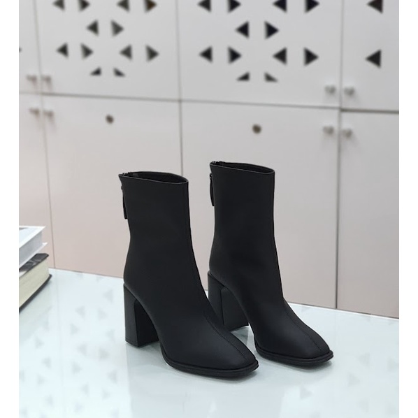 Giày boot nữ da mềm 2021 B SHOES, boot thấp cổ lót nỉ khóa sau, mũi vuông, kiểu dáng hiện đại trẻ trung, cao 7p B23