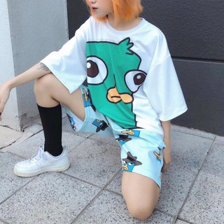 Unisex Bộ Áo Thun Quần Short Nam Nữ Điệp Vụ Perry