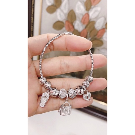 Vòng tay bạc phụ kiện tháo rời tự chọn bạc chuẩn phủ vàng trắng