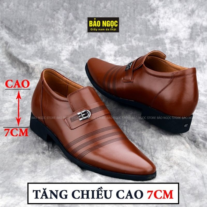 giày lười nam tăng chiều cao 7cm, đế khâu chắc chắn, có 2 màu đen, nâu