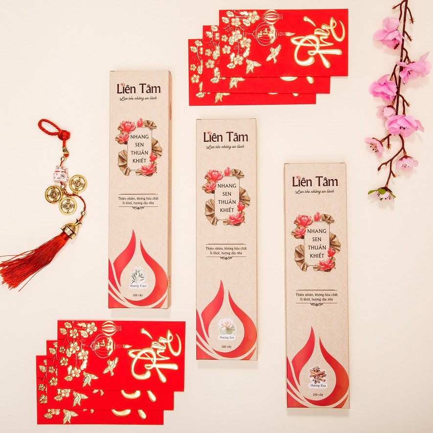 COMBO 3 HỘP NHANG SEN LIÊN TÂM 200 CÂY - 3 TẤC - 3 MÙI HƯƠNG ĐẶC TRƯNG - AN TOÀN SỨC KHỎE