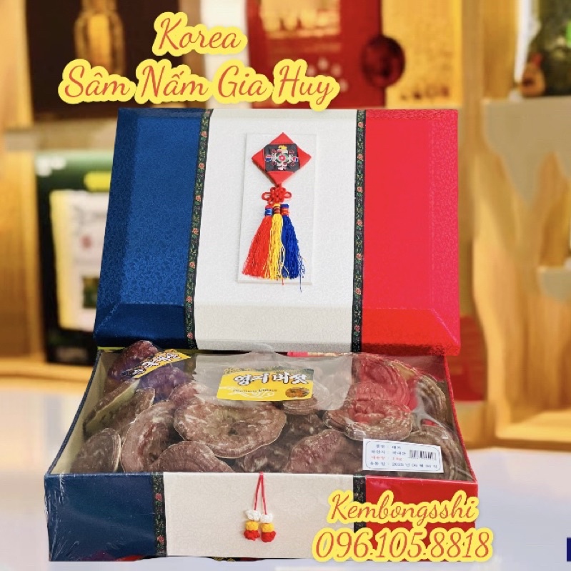 Nấm Linh Chi Đỏ Tự Nhiên Hàn Quốc, Hộp Cờ Hàn Quà Biếu Sang Trọng