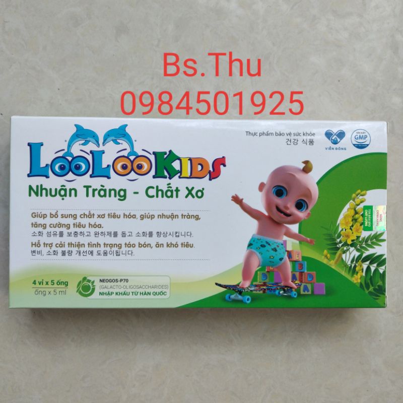 LooLooKids nhuận tràng - chất xơ hòa tan nguyên liệu nhập khẩu Hàn quốc - hỗ trợ tiêu hóa khỏe, hấp thu tốt, hộp 20 ống