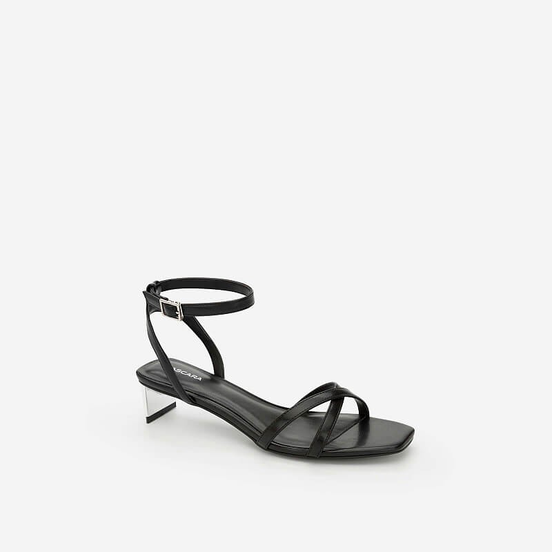 Vascara - Giày Ankle Strap Phối Gót Metallic - SDN 0639 - Màu Đen
