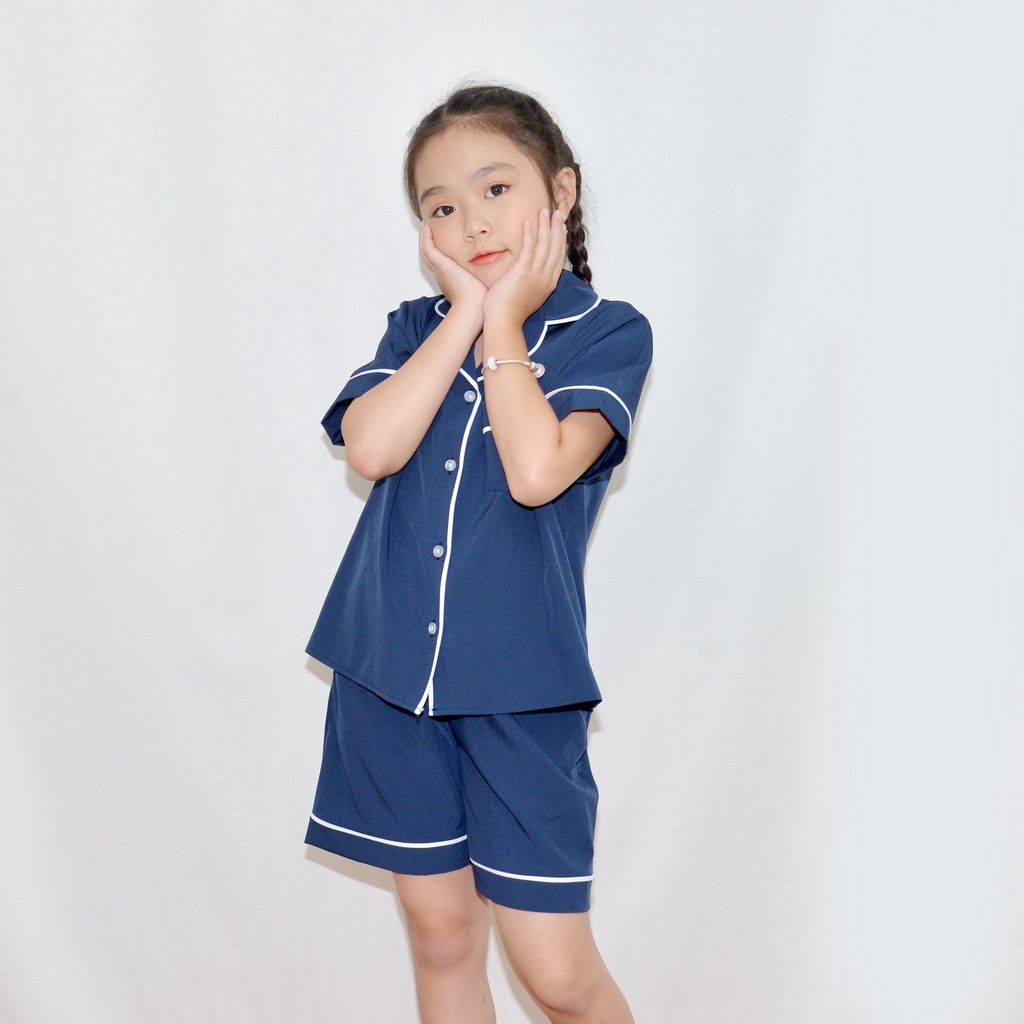 Bộ đồ ngủ pijama bé gáÍ MÀU XANH ĐEN  - Vải lụa mềm mại, màu sắc tươi mới, mang lại cho bé cảm giác cực kỳ dễ chịu