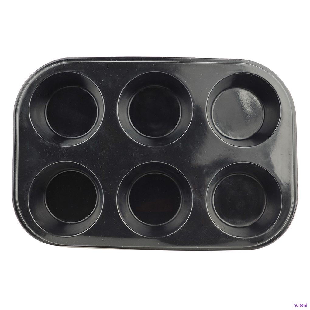 Khuôn Làm Bánh Muffin 6 Ngăn Bằng Thép Carbon Màu Đen Chống Dính