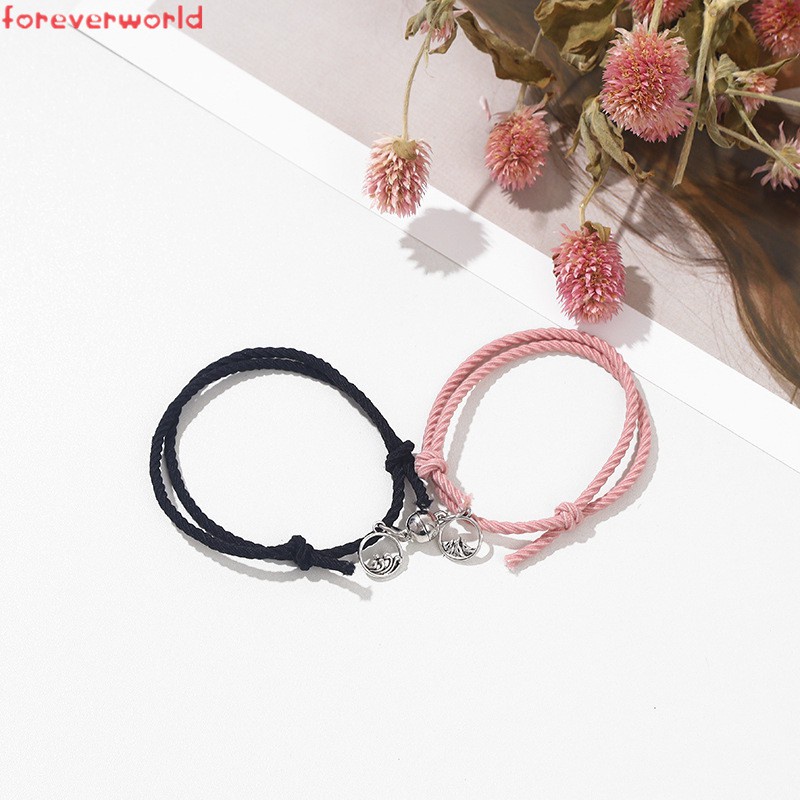 Cặp lắc tay nam châm cỡ nhỏ mặt hình biển và núi thời trang cho cặp đôi