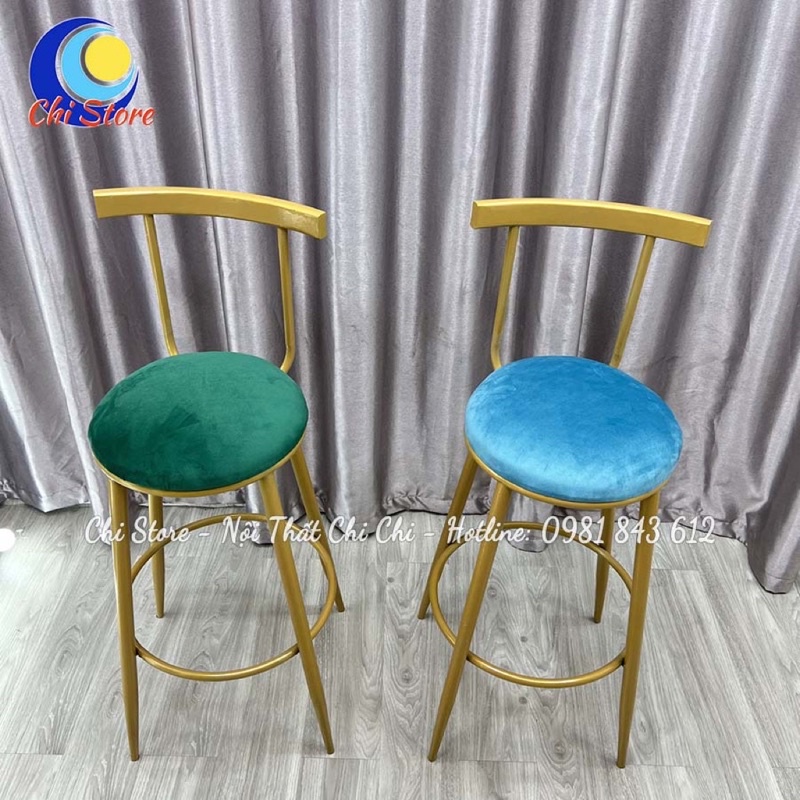 Ghế Bar Tựa Lưng Sang Chảnh, Ghế Trang Điểm, Makeup Chân Vàng Gold Tĩnh Điện Độ Bền Cao