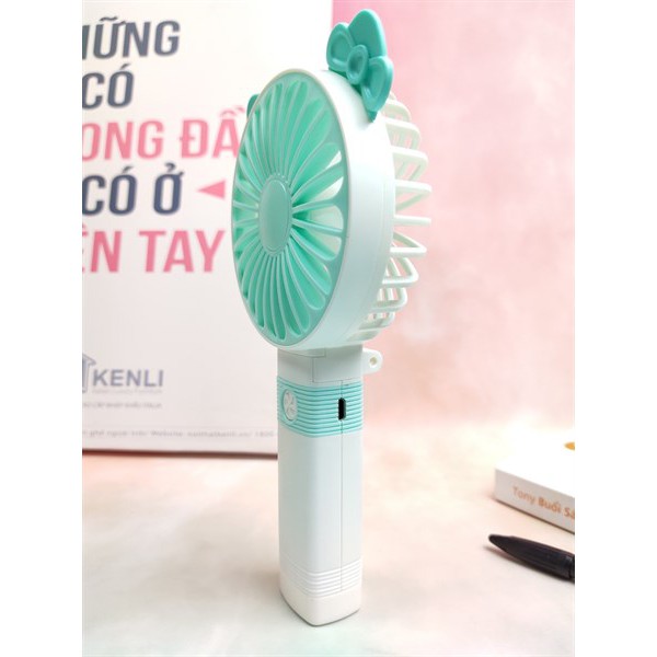 Quạt Mini Cầm Tay Cao Cấp Có Thể Gấp Tiện Dụng, Fan 2 Tốc Độ Gió Kèm Usb Cắm Sạc Hình Tai Mèo Có Nơ - Màu Xanh Lá