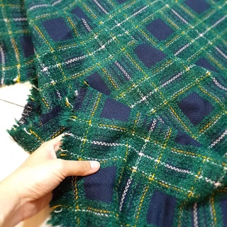 vải dạ tweed kẻ xanh lá