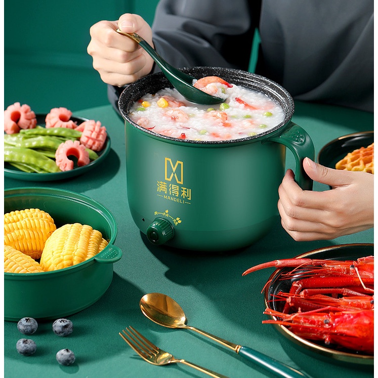 Nồi Lẩu Đa Năng 2 Tầng, Bếp Điện Thông Minh Công Suất Lớn, Nấu Mì Đa Năng 1,8L Kèm Giá Hấp Tiện Lợi