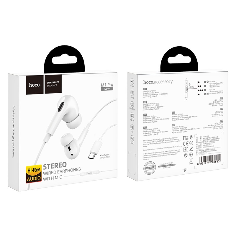 Tai Nghe Hoco M1 Pro, Được Làm Từ Chất Liệu TPE Siêu Bền, Speaker 12mm, Hỗ Trợ Gaming Phone, Dài 120cm