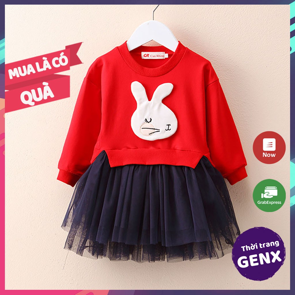 Váy trẻ em, đầm công chúa cho bé gái chân váy voan đỏ thỏ ngọc phong cách Hàn Quốc - GenX03