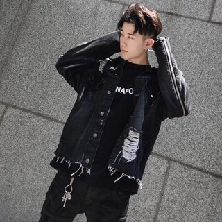 ÁO KHOÁC JEAN UNISEX NAM NỮ KÉO KHOÁ TAY XANH VÀ ĐEN CHIWAWA SHOP