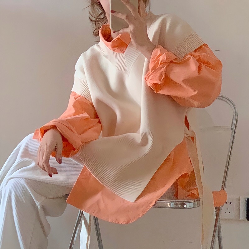 Set Áo Sơ Mi Ulzzang Phối Áo Gile Len Thắt Nơ Sườn Cá Tính