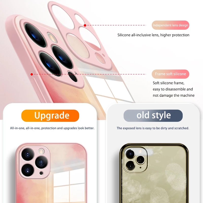 Ốp Điện Thoại Mặt Kính Cường Lực Màu Nước Cho iPhone 11/12 Pro Max 7 8 Plus SE 2020 X XS Max XR 6 6s Plus 12 Mini