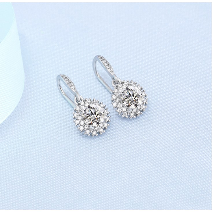 Thời trang mặt trời hoa tai móc S925 bạc cao carbon kim cương bông tai cho phụ nữ