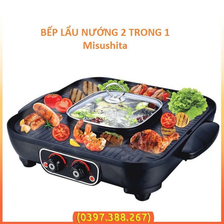 Bếp nướng lẩu đa năng 2 trong 1 tiện dụng công suất lớn làm nóng nhanh mặt bếp phủ lớp chống dính cao cấp