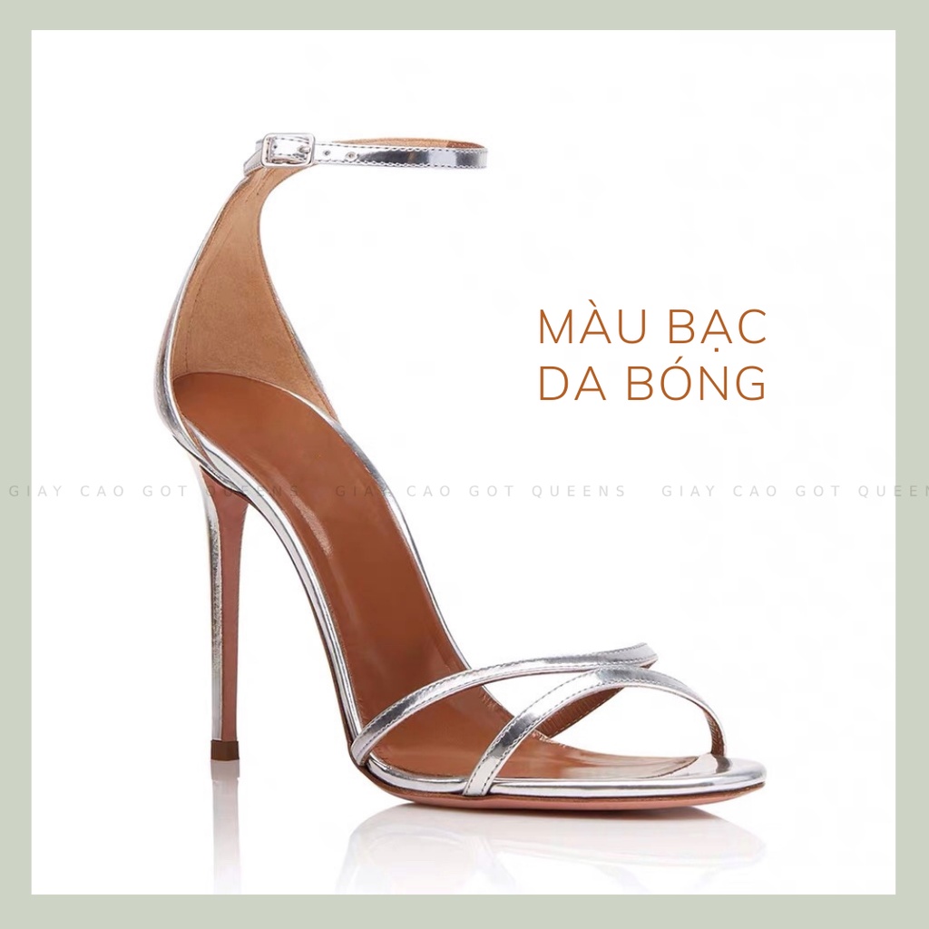 Giày Cao Gót Sandal Màu Bạc Bít Gót Hở Mũi Chéo Trước Dây Mảnh Tinh Tế Tôn Dáng Cho Nữ Cao Cấp Chuẩn Size Cao 9-11cm