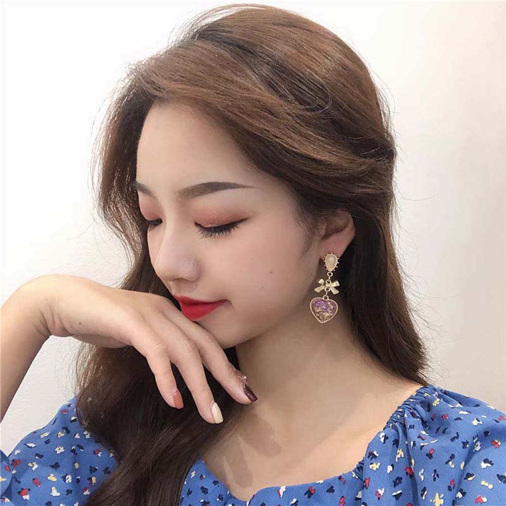 SOMEDAYZL Fashion Stud Earrings Korean Style Jewelry Drop Earrings Party Bowknot Gift For Women Classic Dangle Metal Peach Heart/Multicolor