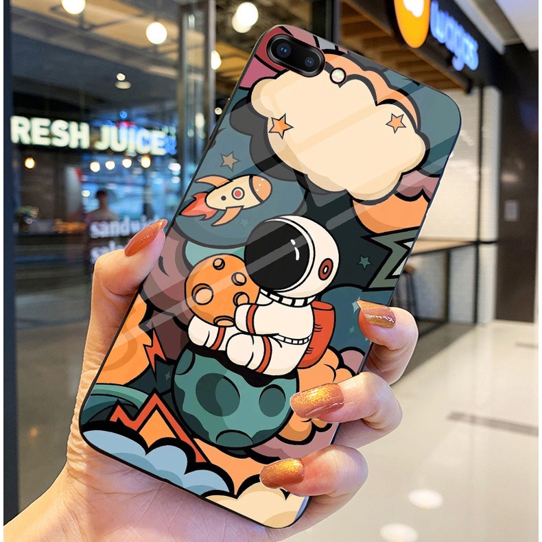 Ốp Lưng OPPO A3s, A12E, A5 Ốp kính bóng cao cấp Phi Hành Gia