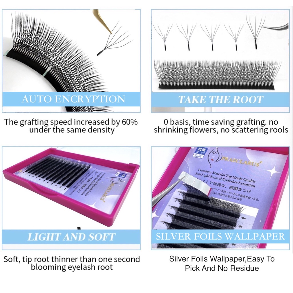 Lông Mi Giả Dày Tự Nhiên Sợi Lông Chồn 5D Mã 0.07mmFive-Leaf Clover Eyelash Extension Premium Materials Hand Woven Natural Thickness 0.07mm Mink 5D Four-Leaf Clover Lashes