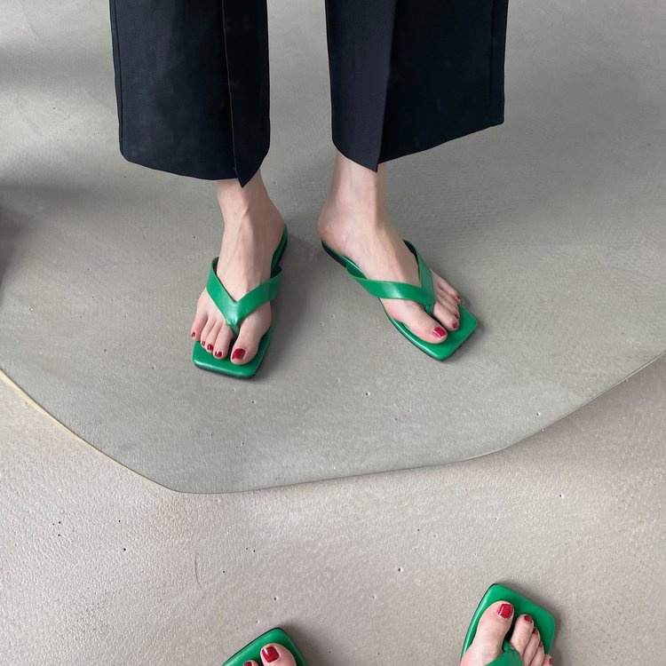 JINxCHOY Dép JINXCHOY đế bằng mũi vuông trẻ trung thời trang